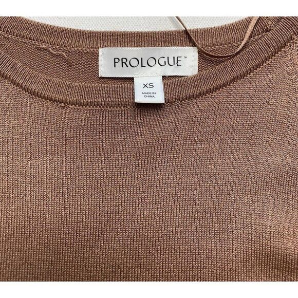 Prologue Brown Mocha Short Flutter Sleeve‎ Crewneck Sweater Top sz XS - Picture 8 of 9